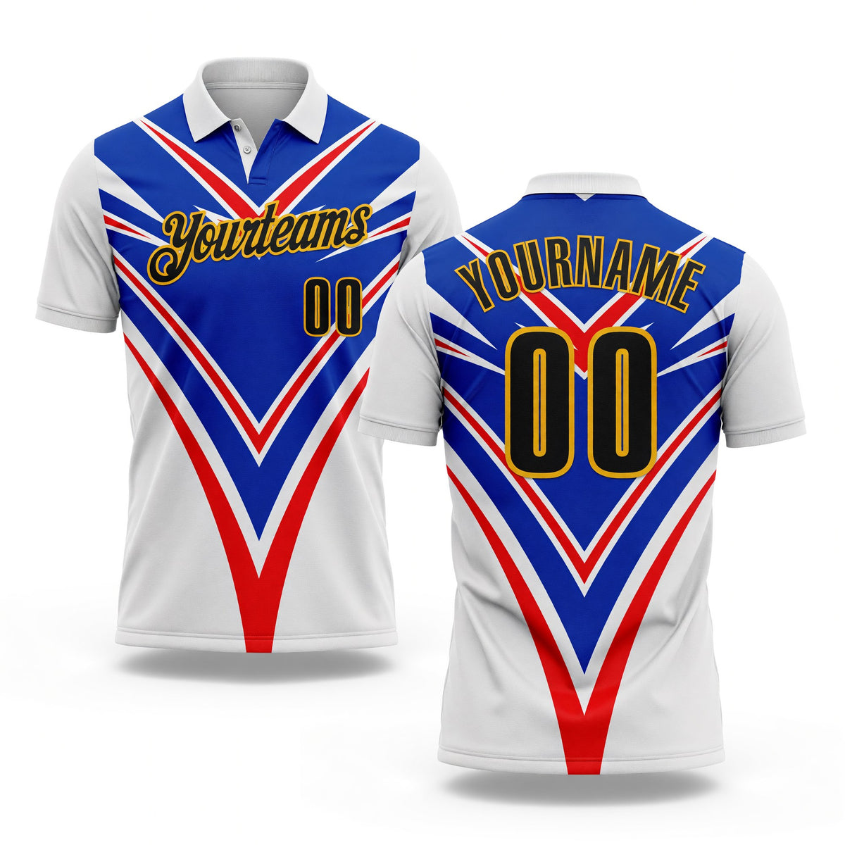 Custom White Black Red Thunder Blue-Gold Esports Performance Polo Shirt