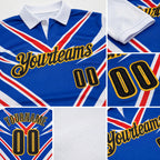 Custom White Black Red Thunder Blue-Gold Esports Performance Polo Shirt detail