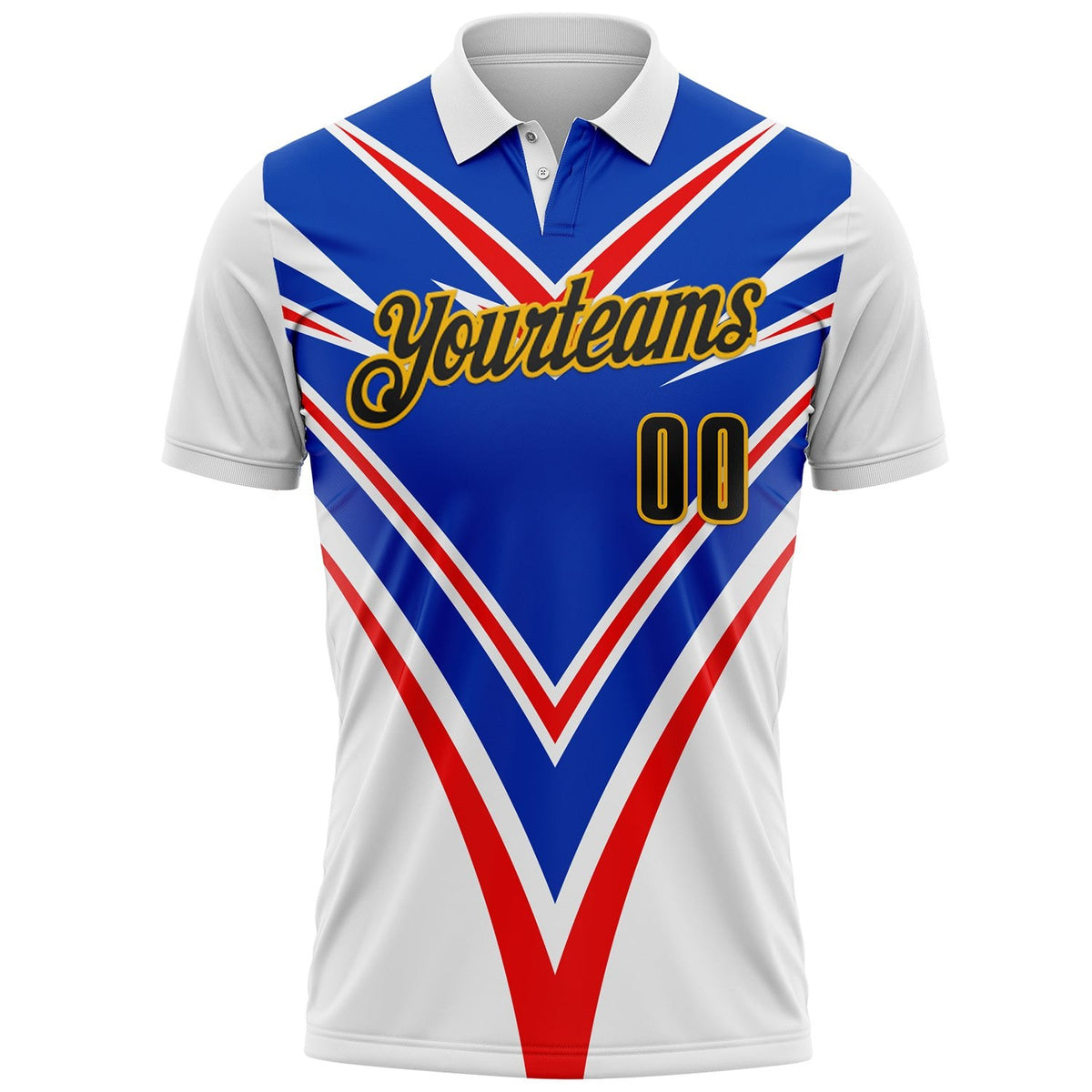 Custom White Black Red Thunder Blue-Gold Esports Performance Polo Shirt photo 2