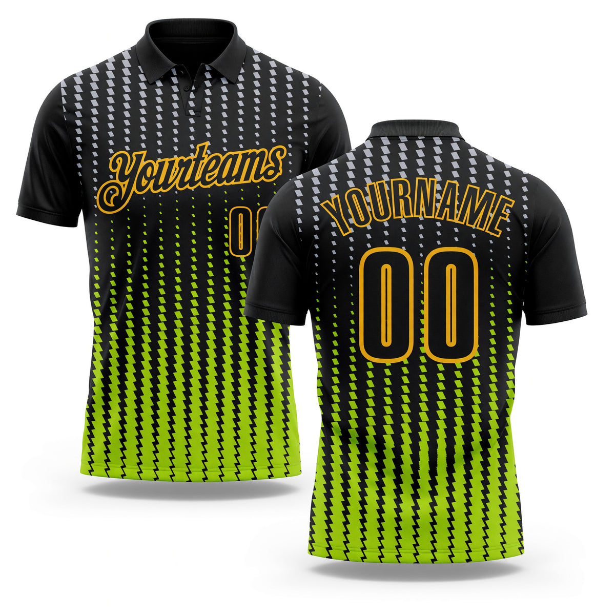 Custom Black Gray Neon Green-Gold Esports Performance Polo Shirt