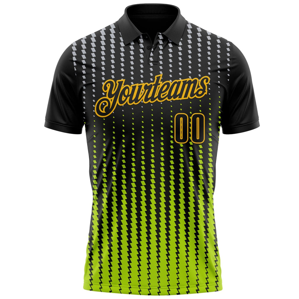 Custom Black Gray Neon Green-Gold Esports Performance Polo Shirt photo 2