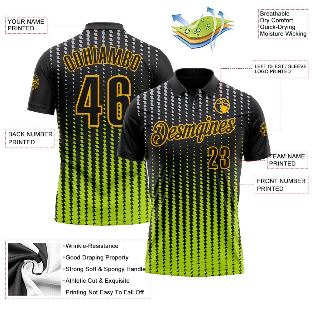 Custom Black Gray Neon Green-Gold Esports Performance Polo Shirt photo 3