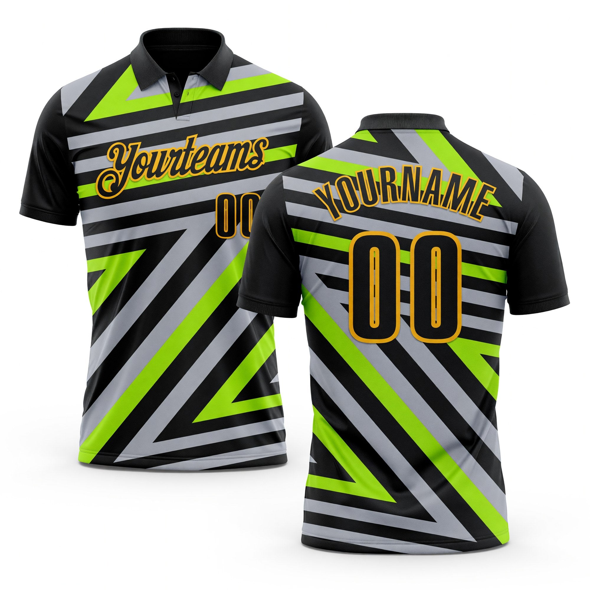 Custom Black Gray Neon Green-Gold Esports Performance Polo Shirt