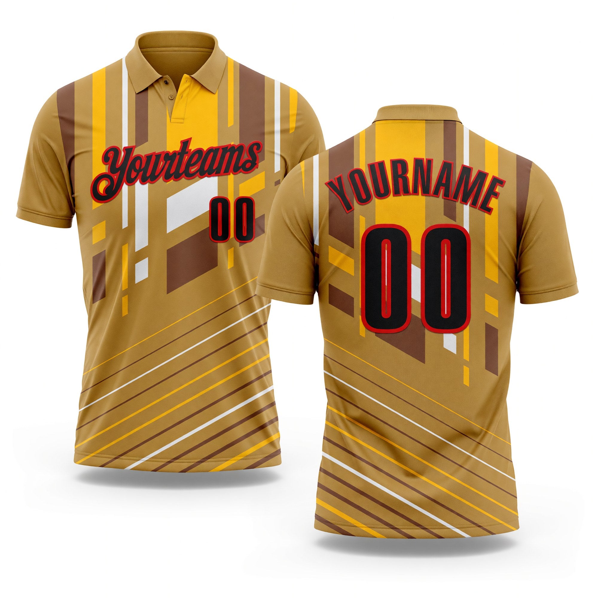 Custom Old Gold Black Gold-Fire Red Esports Performance Polo Shirt