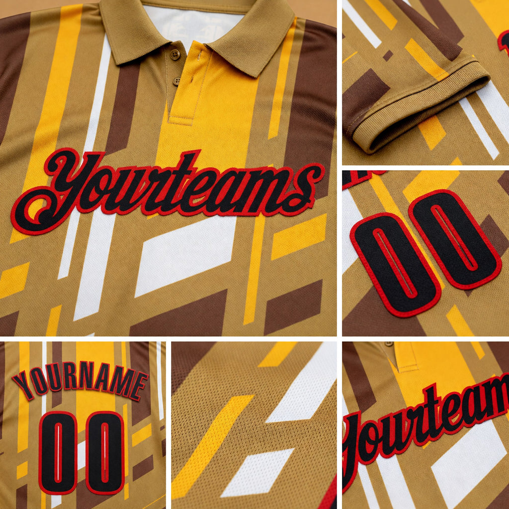 Custom Old Gold Black Gold-Fire Red Esports Performance Polo Shirt detail