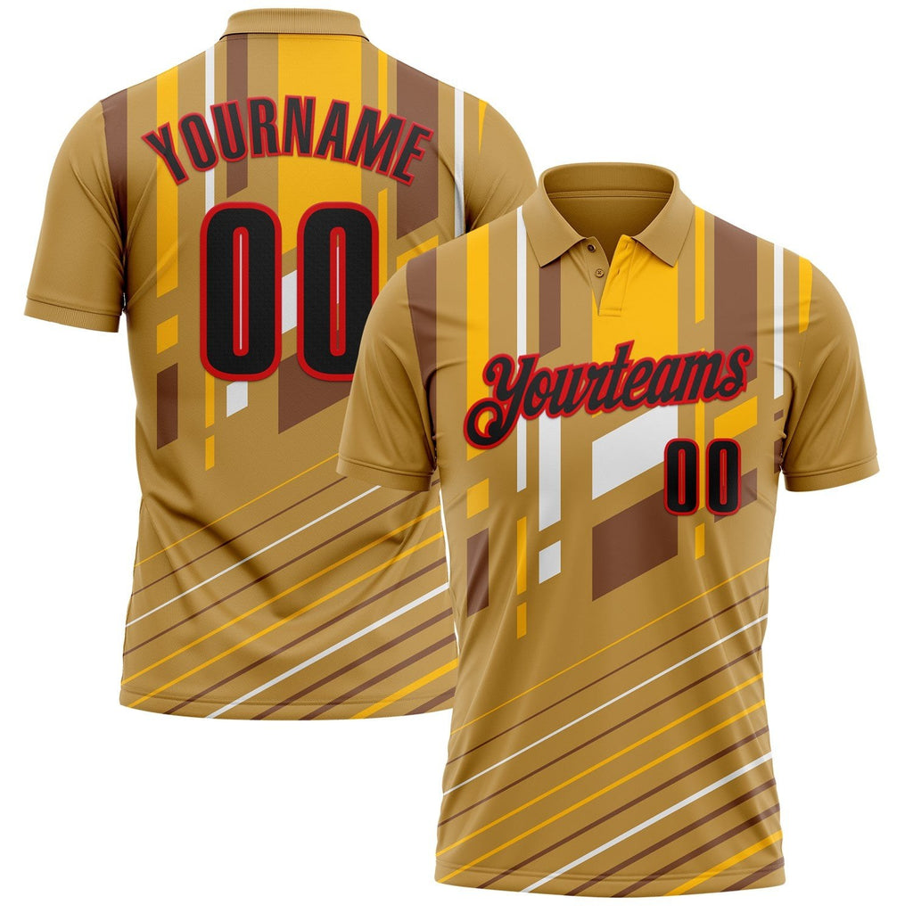Custom Old Gold Black Gold-Fire Red Esports Performance Polo Shirt photo 1