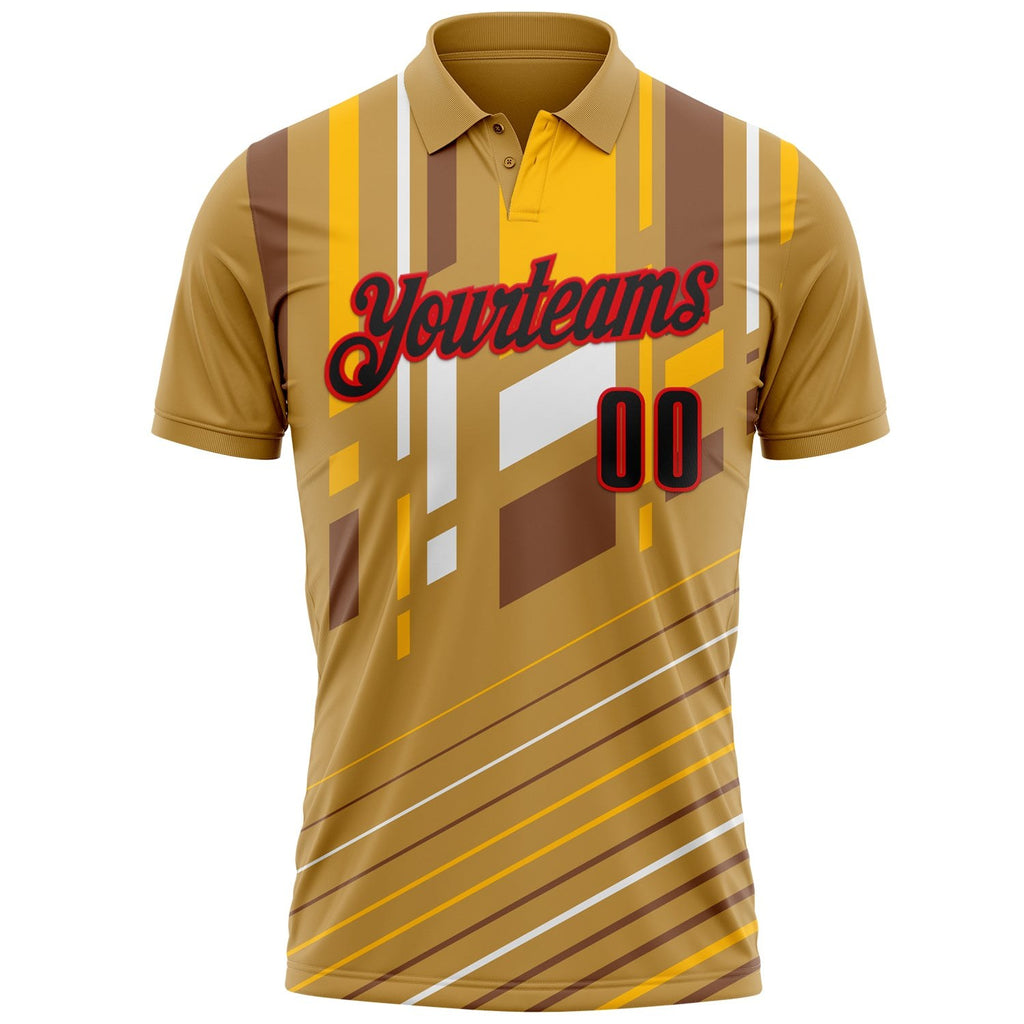 Custom Old Gold Black Gold-Fire Red Esports Performance Polo Shirt photo 2