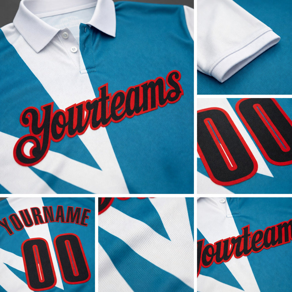 Custom White Black Blue-Fire Red Esports Performance Polo Shirt detail