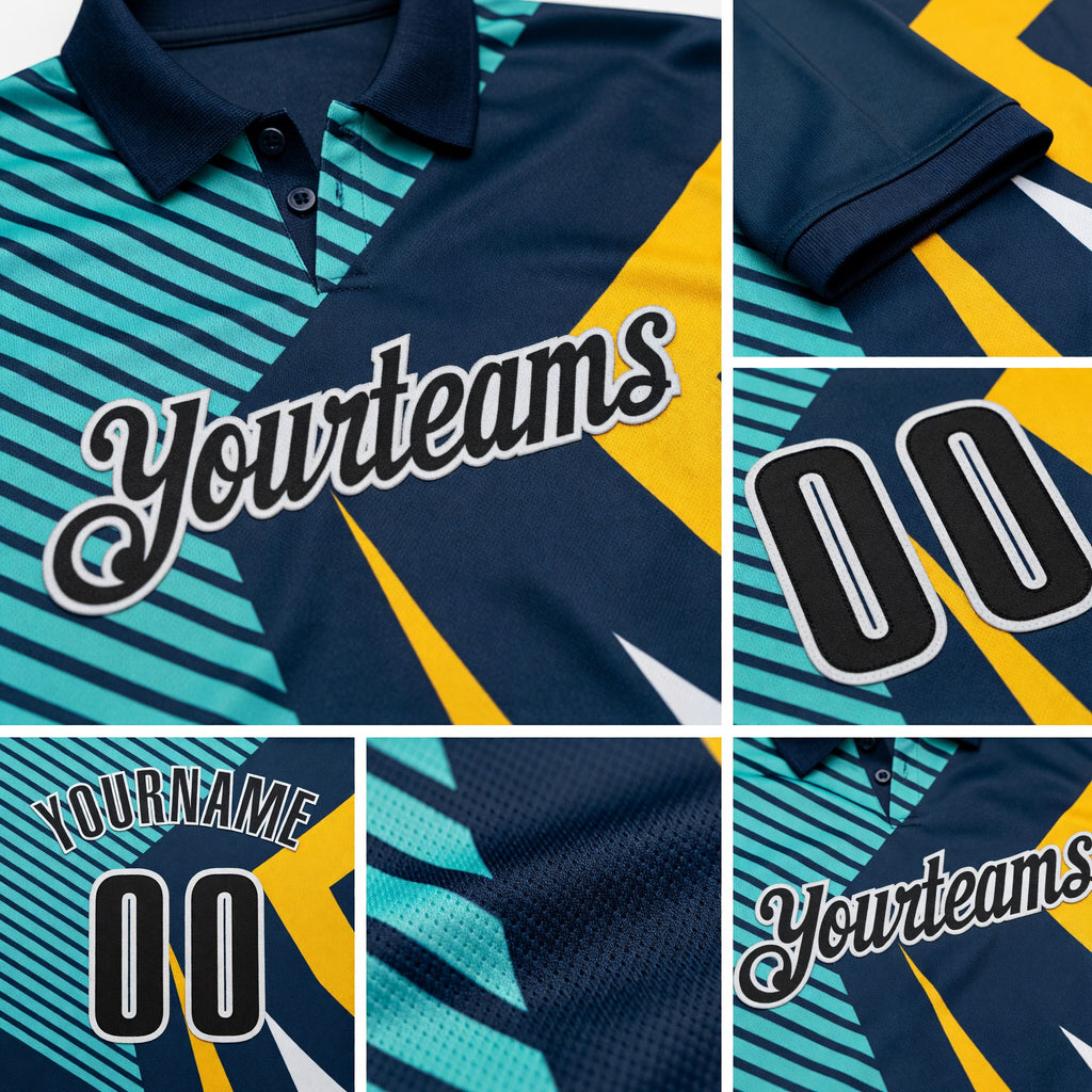 Custom Blue Black Yellow-White Esports Performance Polo Shirt detail
