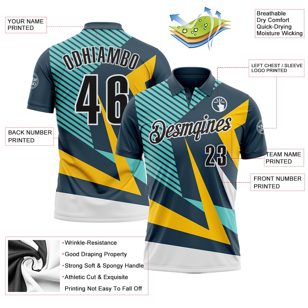 Custom Blue Black Yellow-White Esports Performance Polo Shirt photo 3