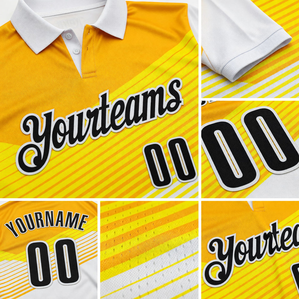 Custom White Black-Yellow Esports Performance Polo Shirt detail