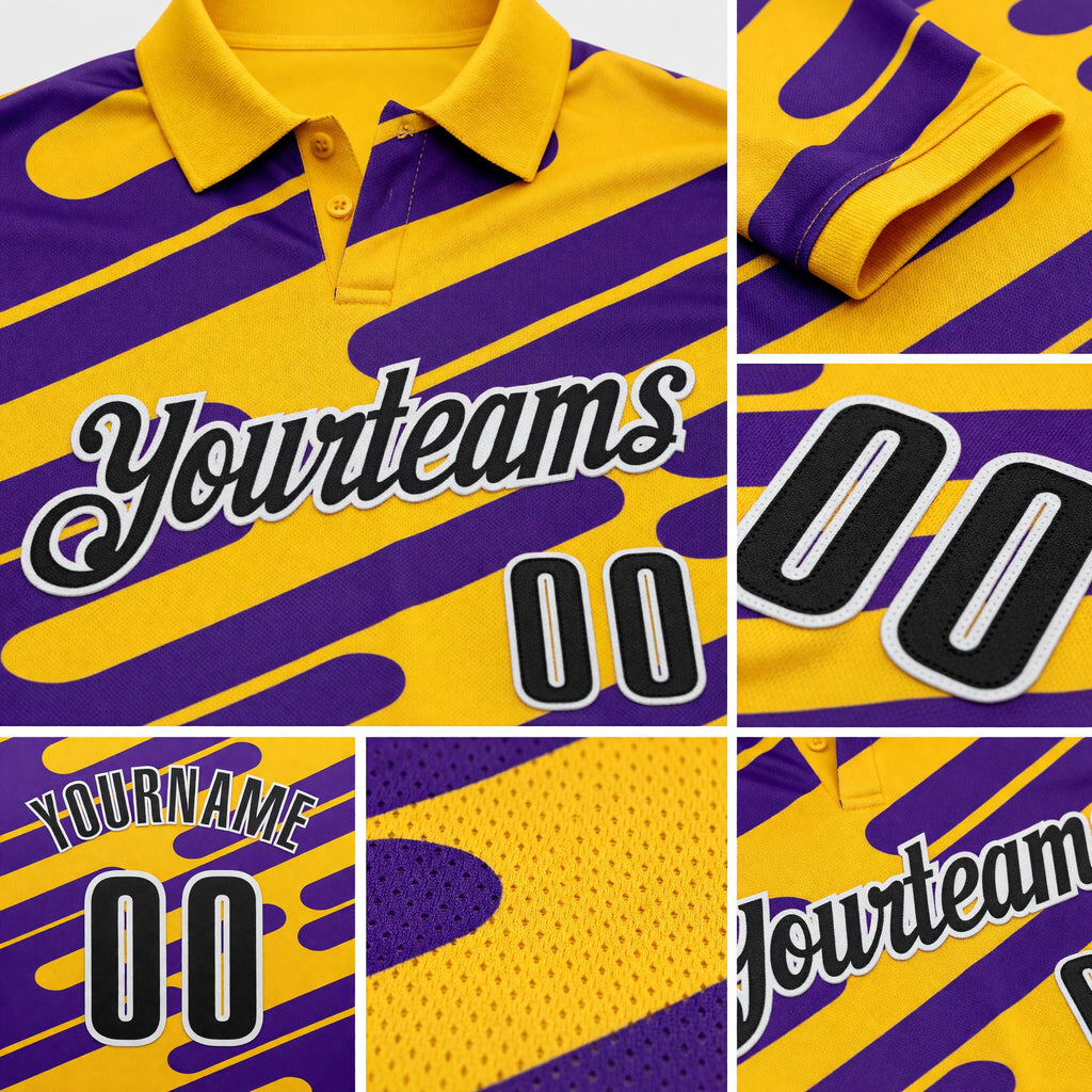 Custom Yellow Black Purple-White Esports Performance Polo Shirt detail
