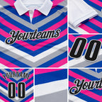Custom White Black Thunder Blue Gray-Pink Esports Performance Polo Shirt detail
