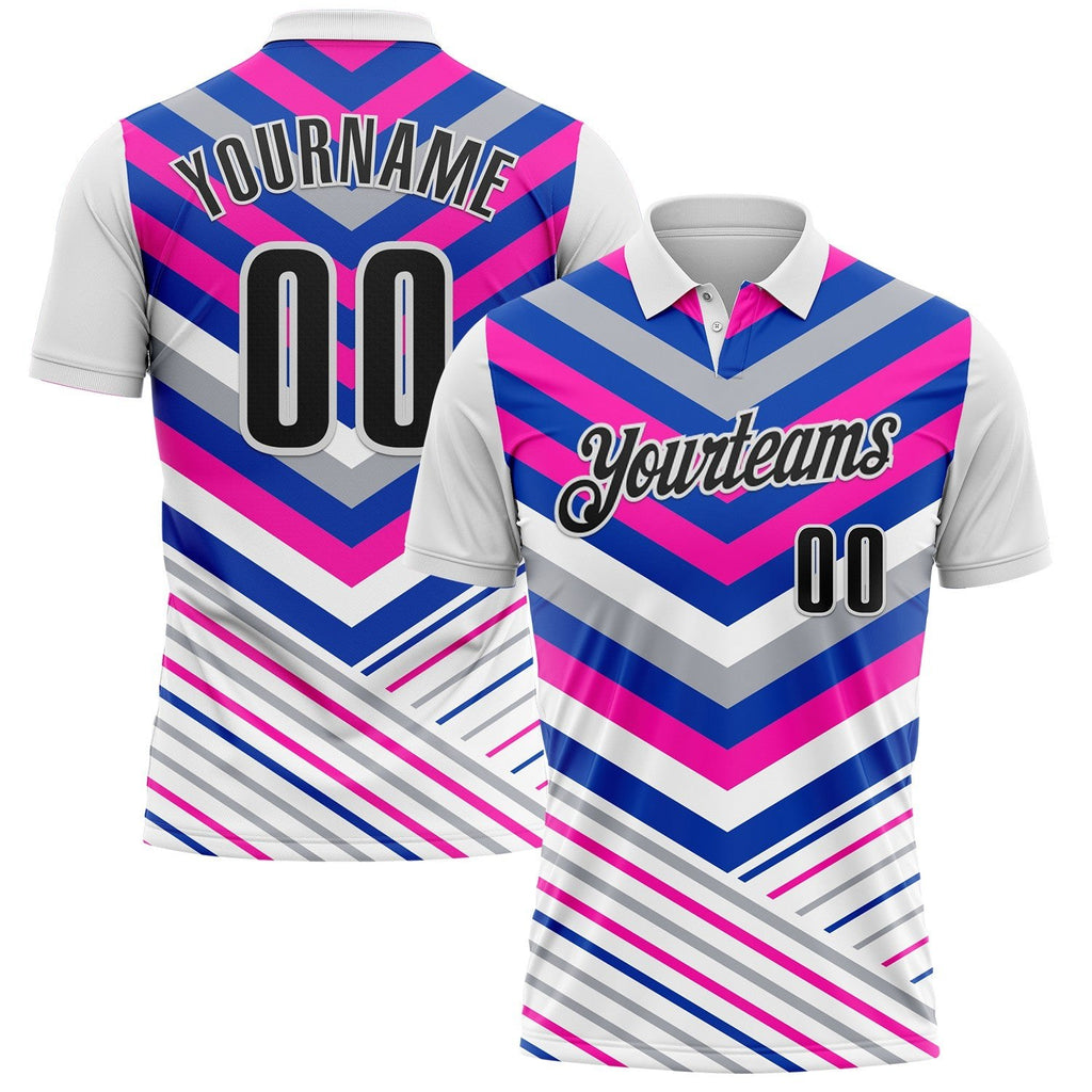 Custom White Black Thunder Blue Gray-Pink Esports Performance Polo Shirt photo 1