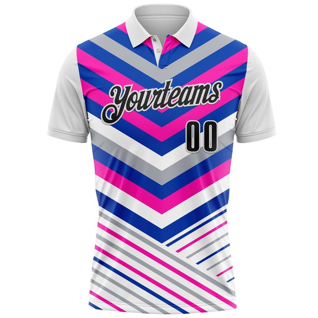 Custom White Black Thunder Blue Gray-Pink Esports Performance Polo Shirt photo 2