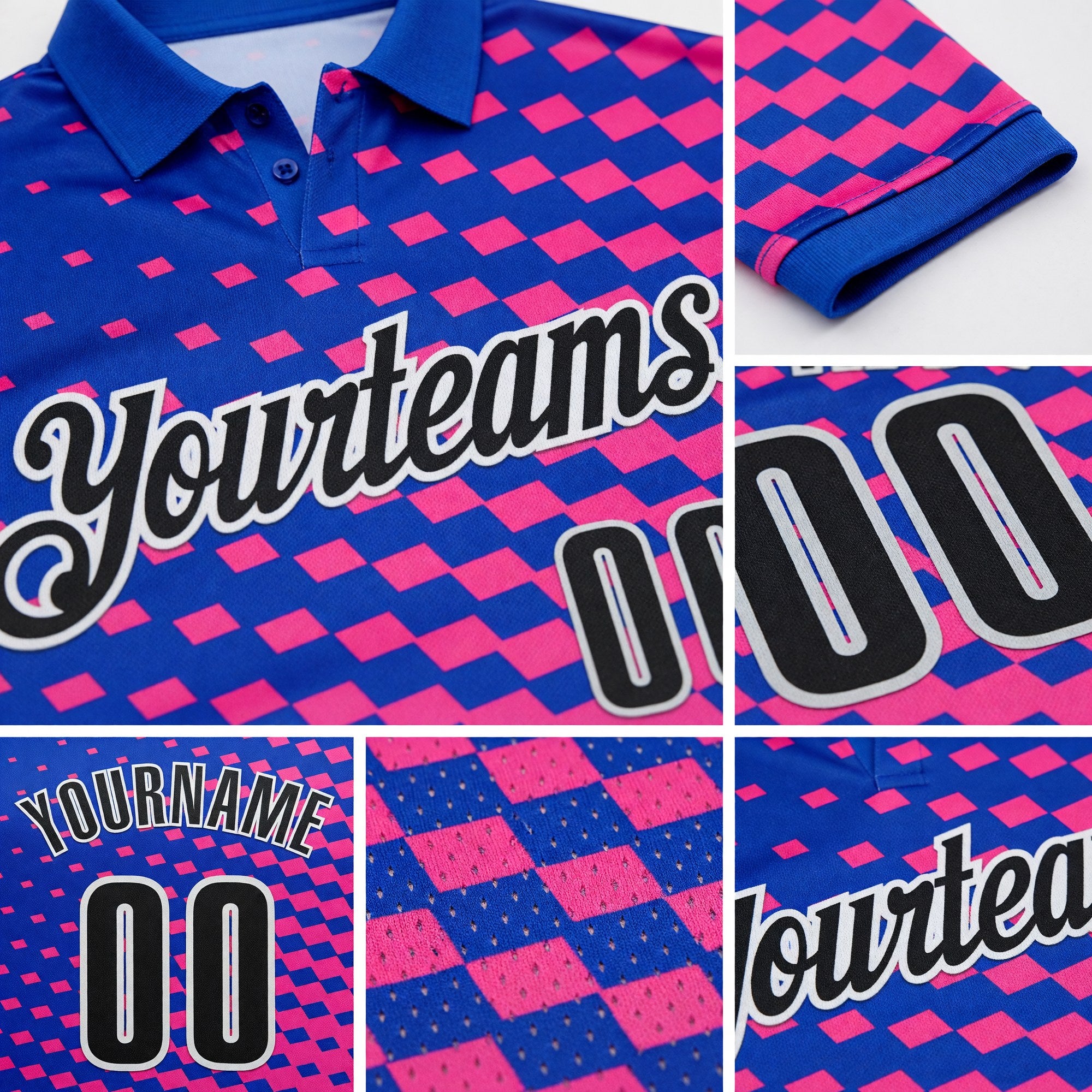 Custom Thunder Blue Black Pink-White Esports Performance Polo Shirt detail