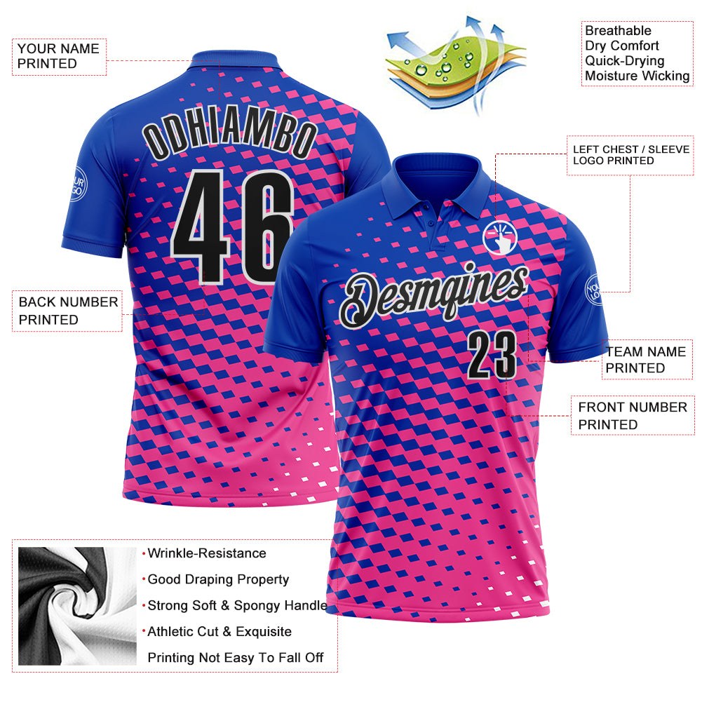 Custom Thunder Blue Black Pink-White Esports Performance Polo Shirt photo 3