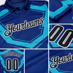 Custom Royal Black Lakes Blue-White Esports Performance Polo Shirt detail