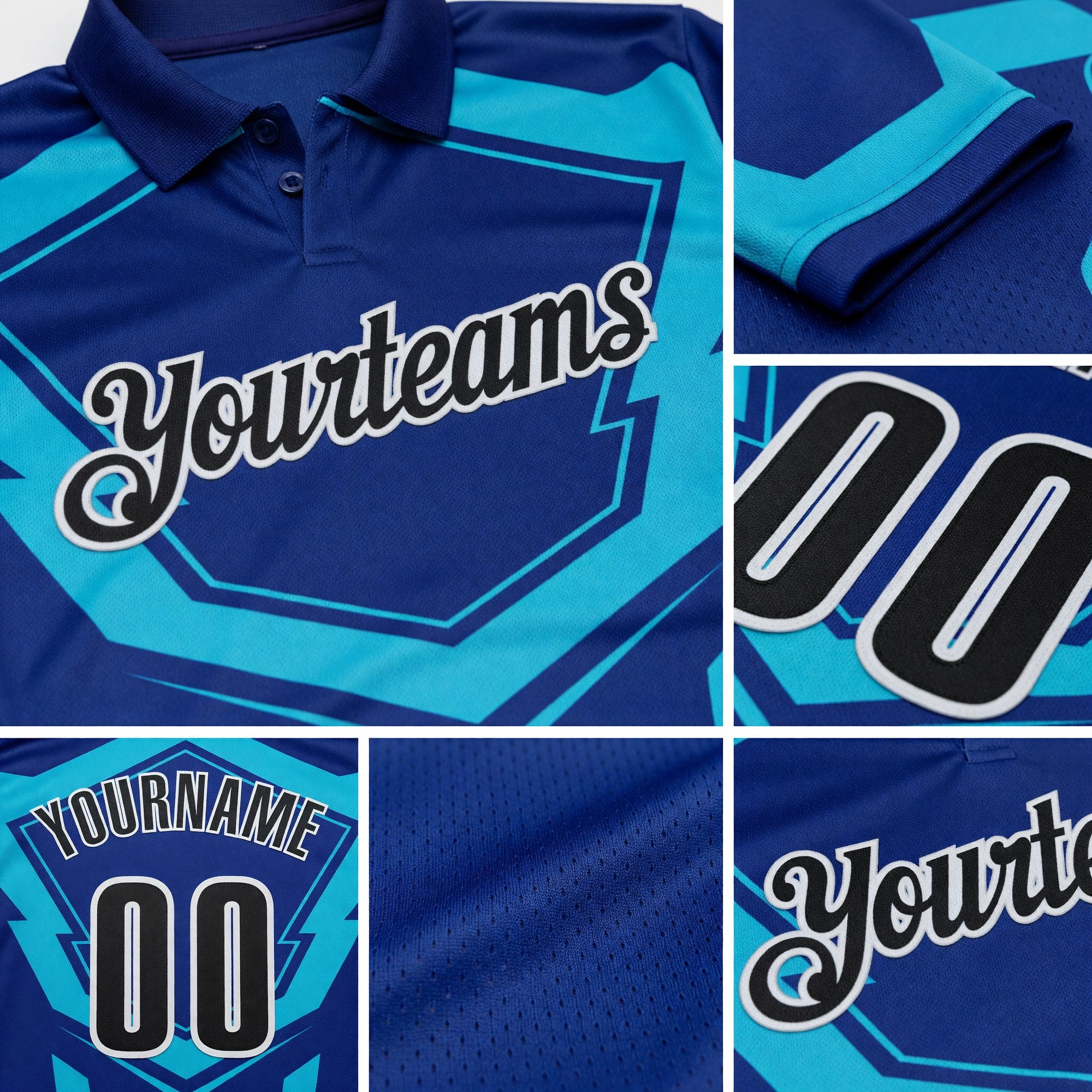 Custom Royal Black Lakes Blue-White Esports Performance Polo Shirt detail