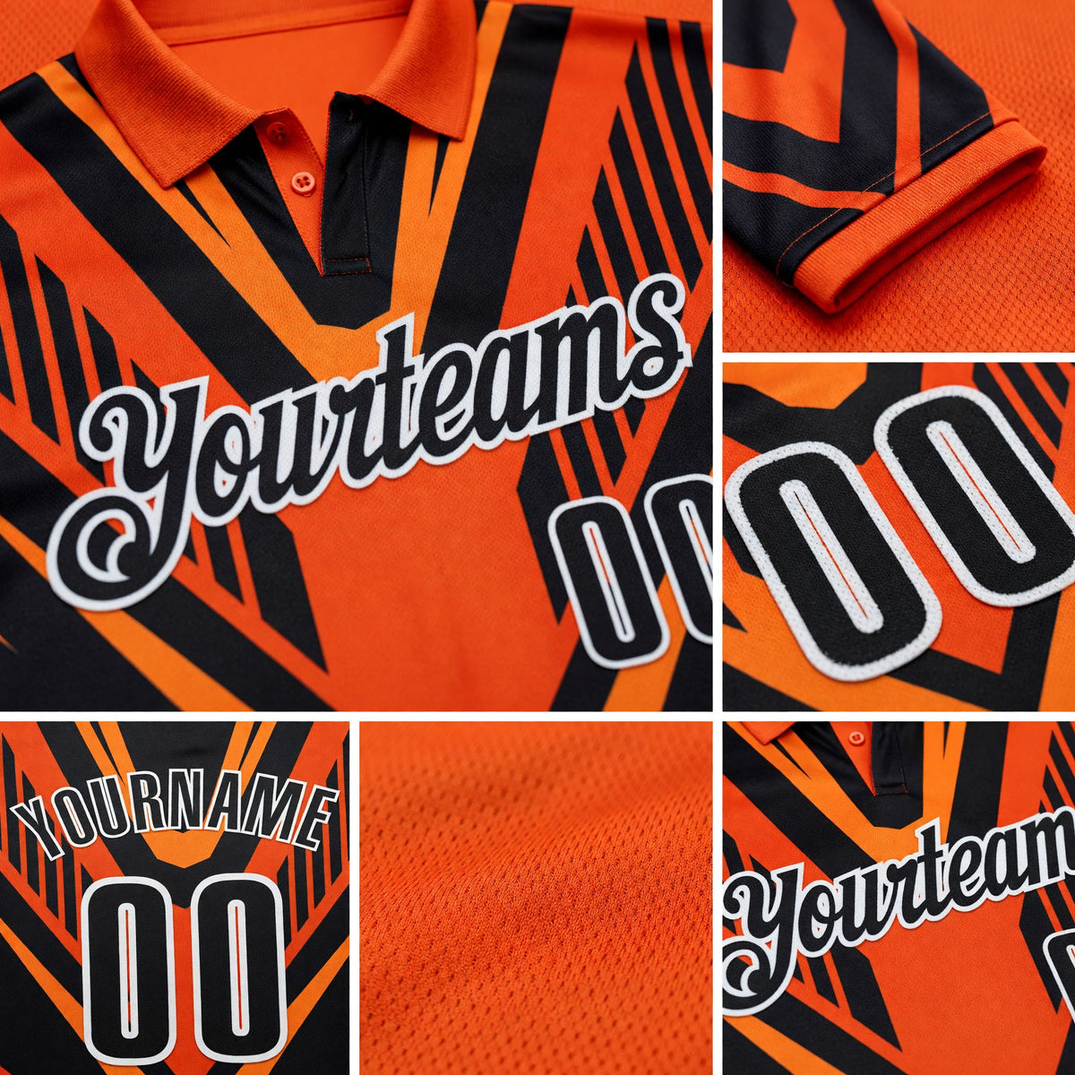 Custom Orange Black-White Esports Performance Polo Shirt detail