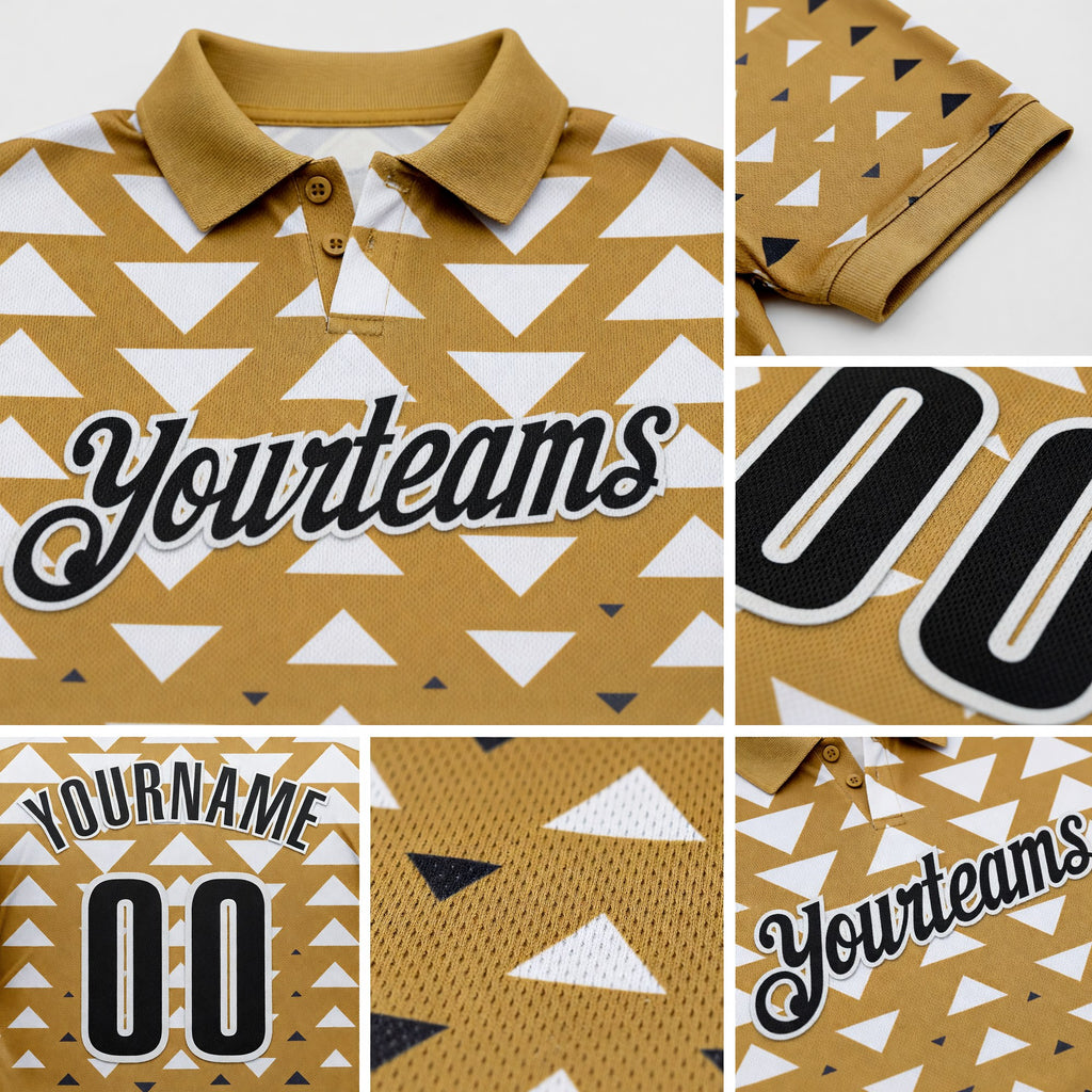 Custom Old Gold Black-White Esports Performance Polo Shirt detail