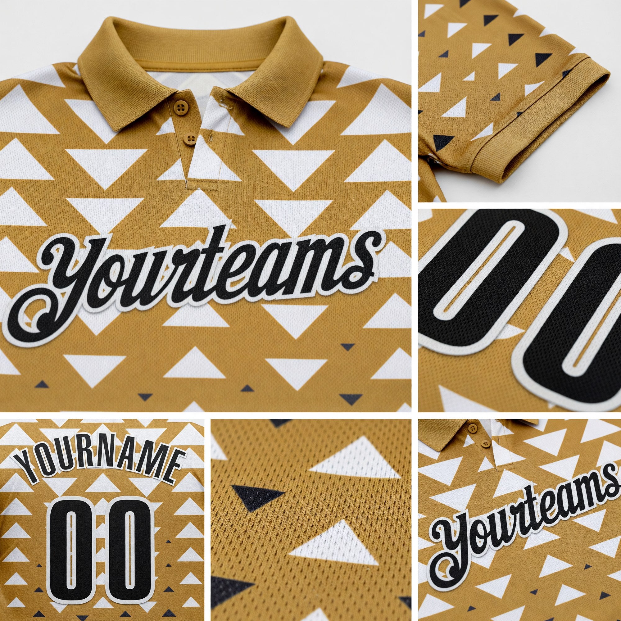 Custom Old Gold Black-White Esports Performance Polo Shirt detail