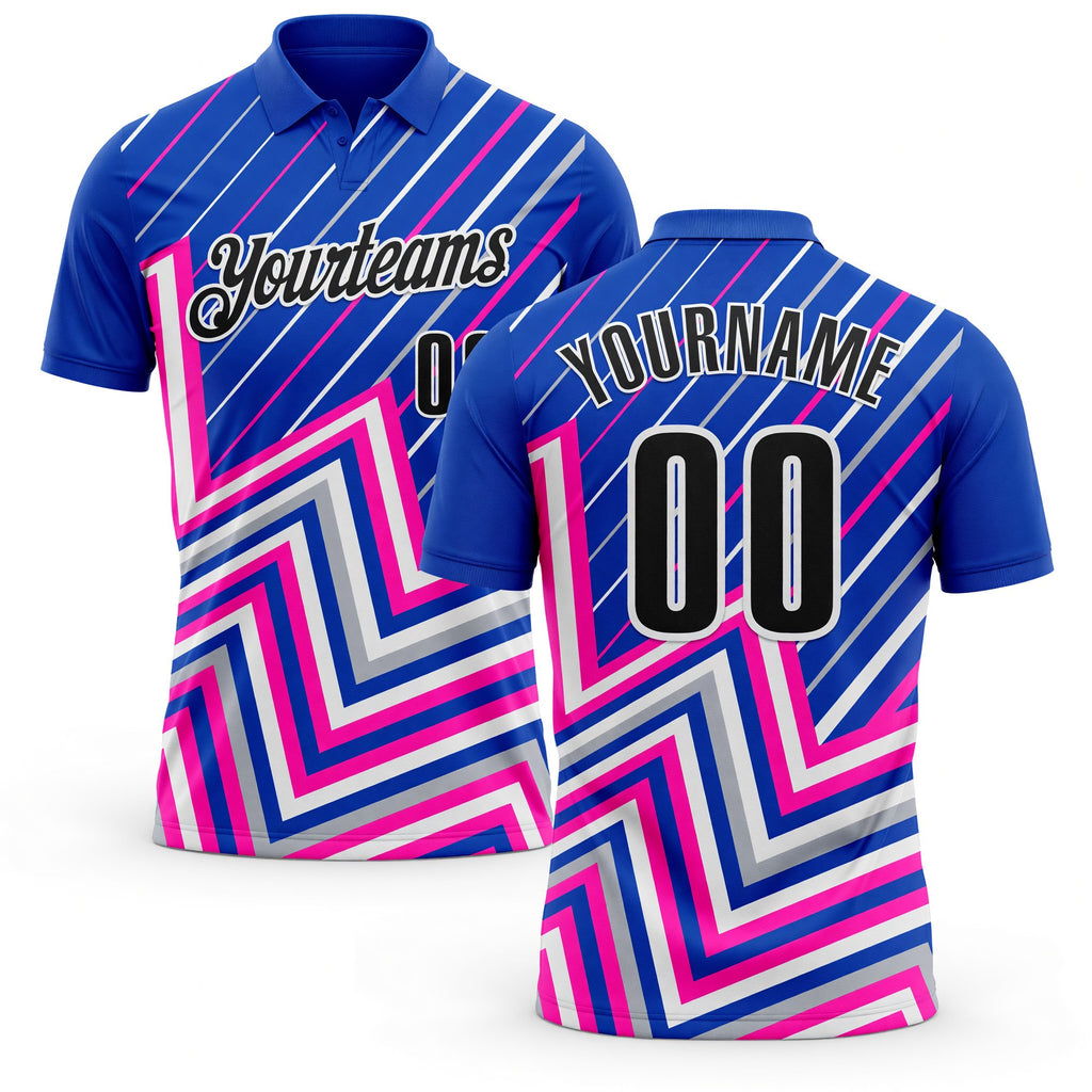 Custom Thunder Blue Black Gray Pink-White Esports Performance Polo Shirt