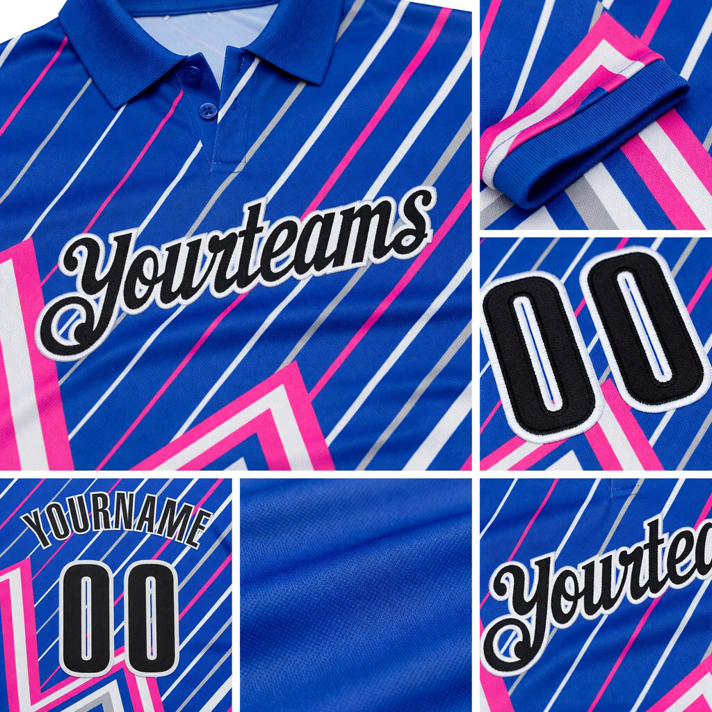 Custom Thunder Blue Black Gray Pink-White Esports Performance Polo Shirt detail