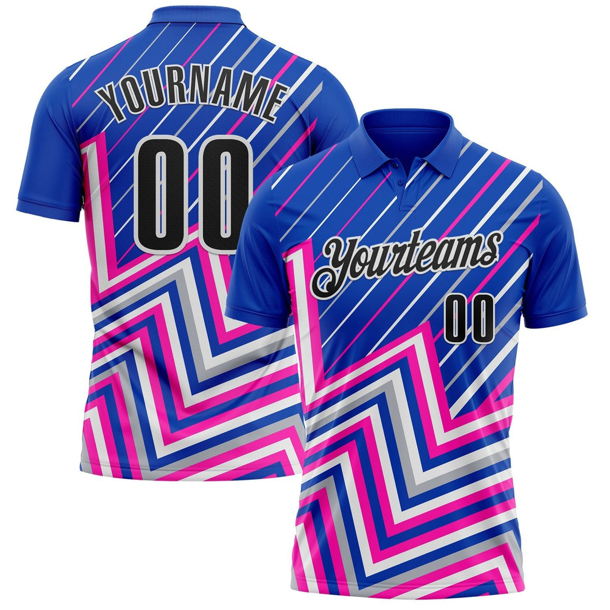 Custom Thunder Blue Black Gray Pink-White Esports Performance Polo Shirt photo 1
