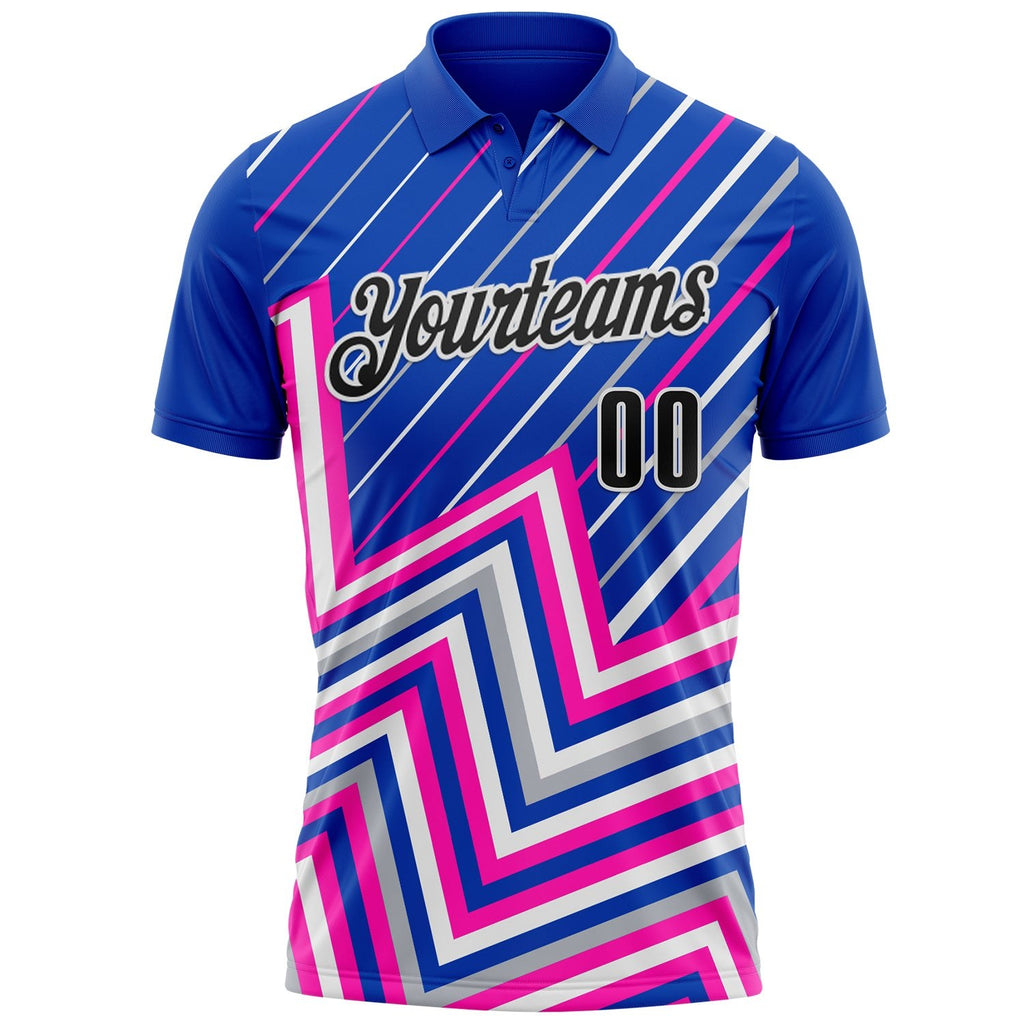 Custom Thunder Blue Black Gray Pink-White Esports Performance Polo Shirt photo 2