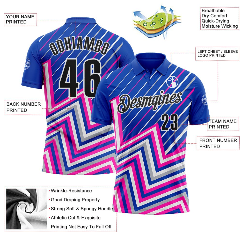 Custom Thunder Blue Black Gray Pink-White Esports Performance Polo Shirt photo 3