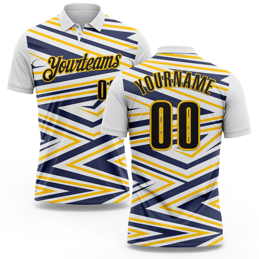 Custom White Black Yellow-Navy Esports Performance Polo Shirt