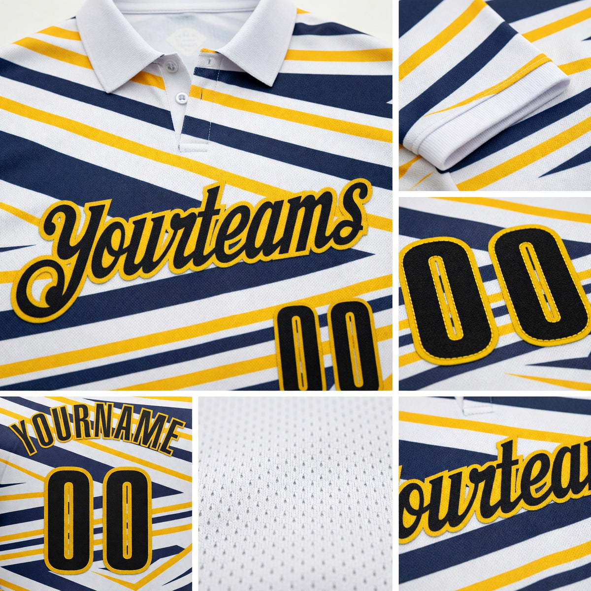 Custom White Black Yellow-Navy Esports Performance Polo Shirt detail