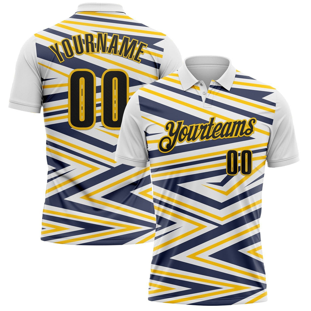 Custom White Black Yellow-Navy Esports Performance Polo Shirt photo 1