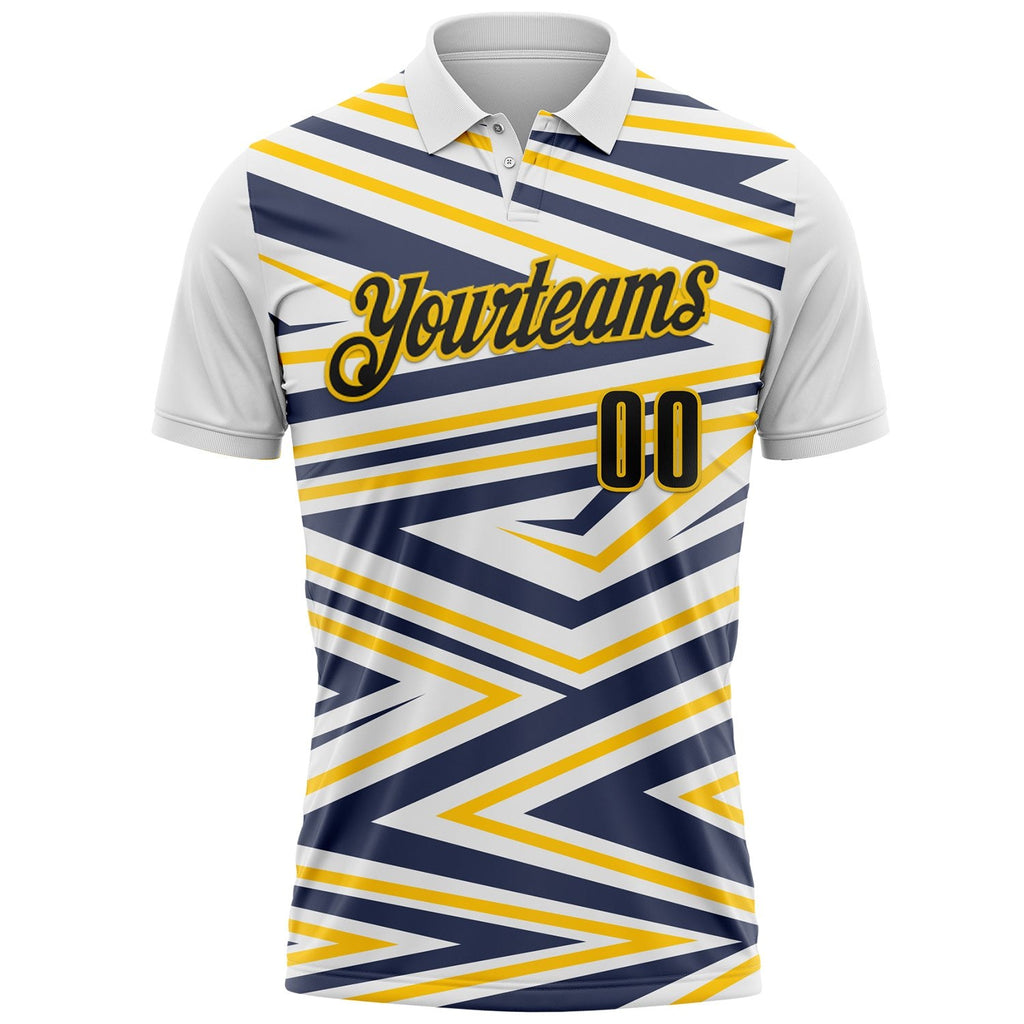 Custom White Black Yellow-Navy Esports Performance Polo Shirt photo 2