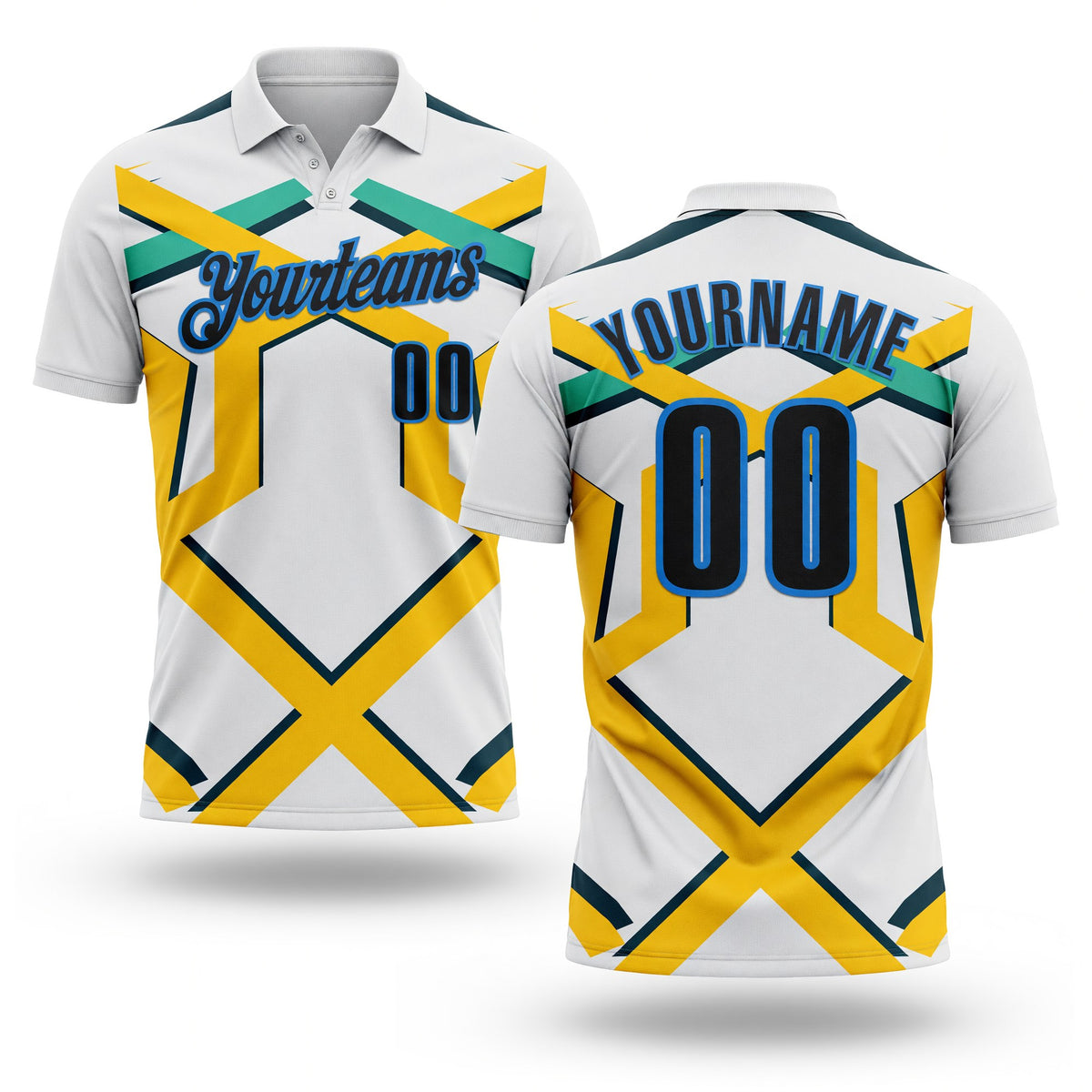 Custom White Black Yellow Green-Powder Blue Esports Performance Polo Shirt