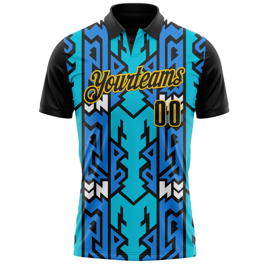 Custom Black Blue-Yellow Esports Performance Polo Shirt photo 2
