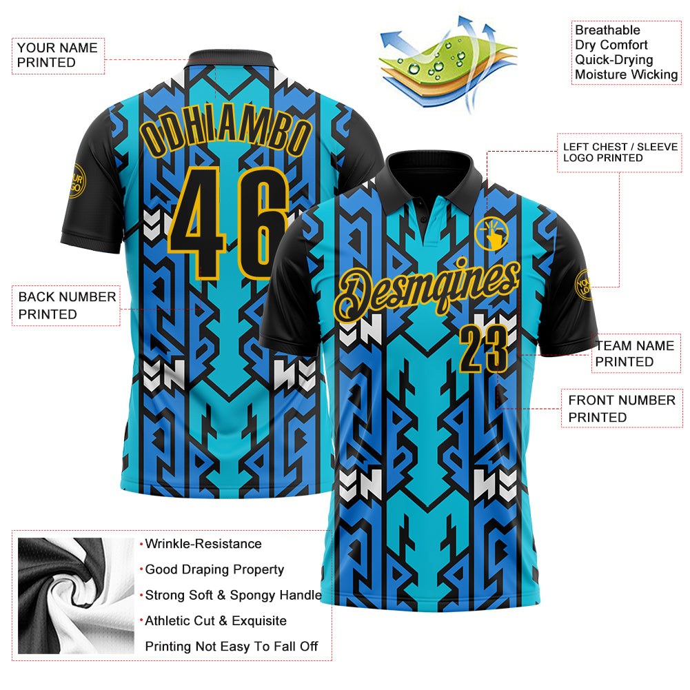 Custom Black Blue-Yellow Esports Performance Polo Shirt photo 3