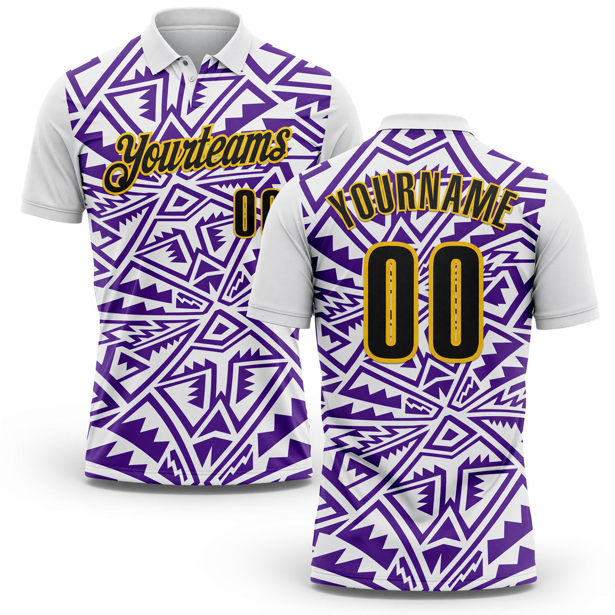 Custom White Black Purple-Yellow Esports Performance Polo Shirt