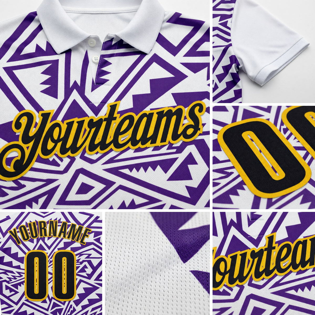 Custom White Black Purple-Yellow Esports Performance Polo Shirt detail