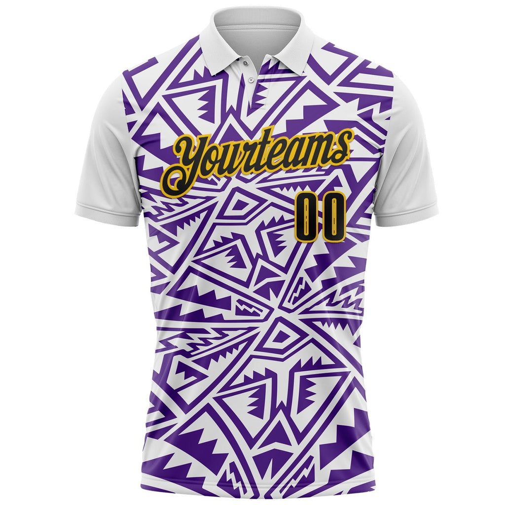 Custom White Black Purple-Yellow Esports Performance Polo Shirt photo 1