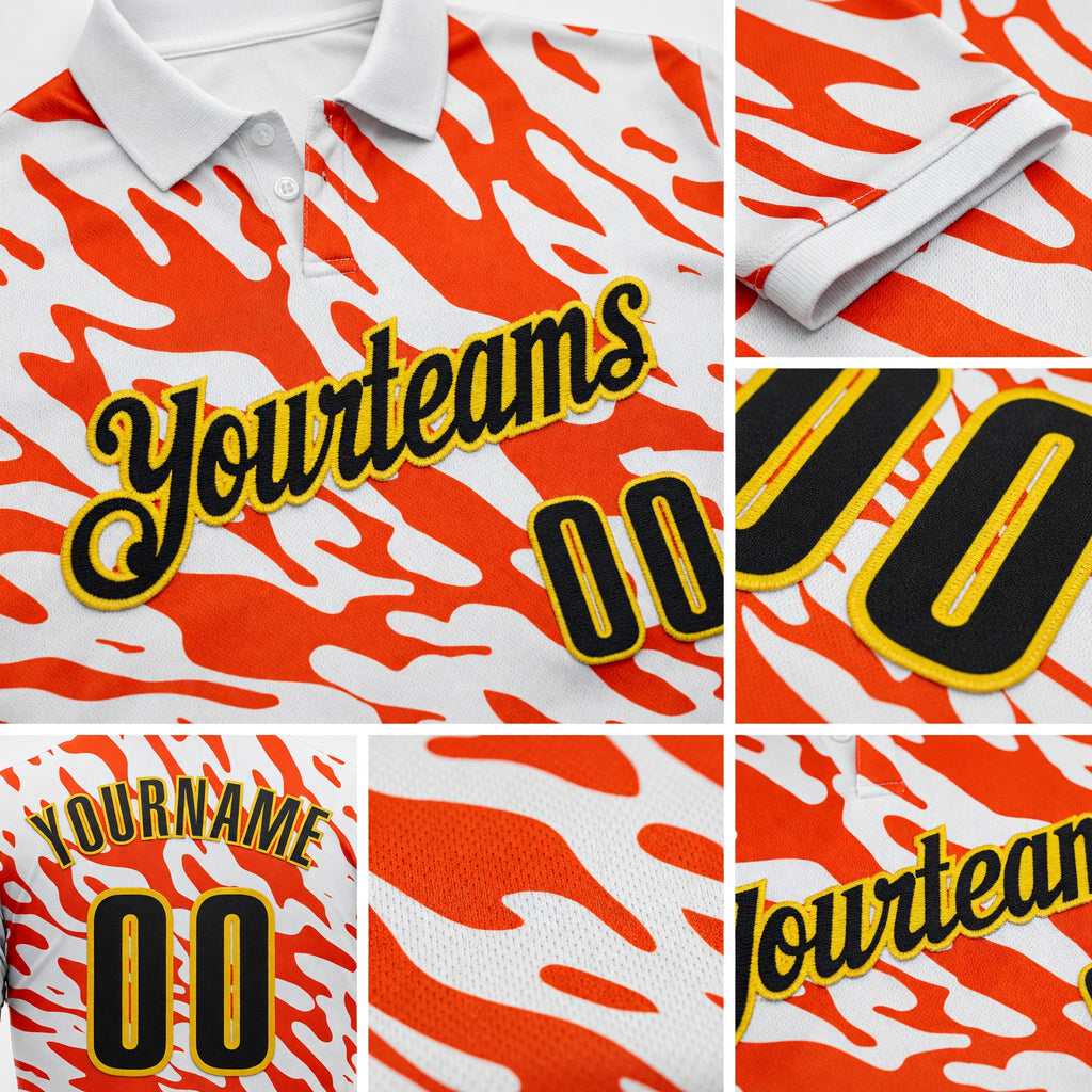 Custom White Black Orange-Yellow Esports Performance Polo Shirt detail