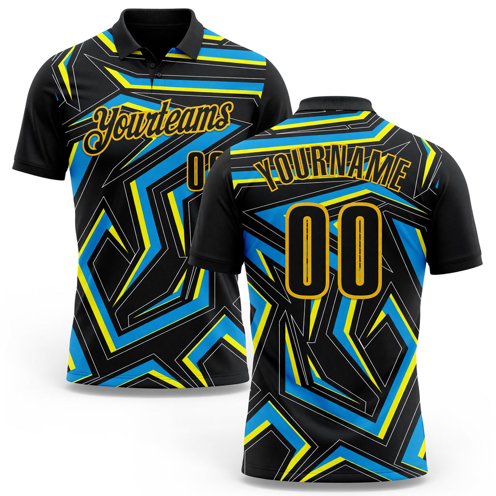 Custom Black Blue-Yellow Esports Performance Polo Shirt