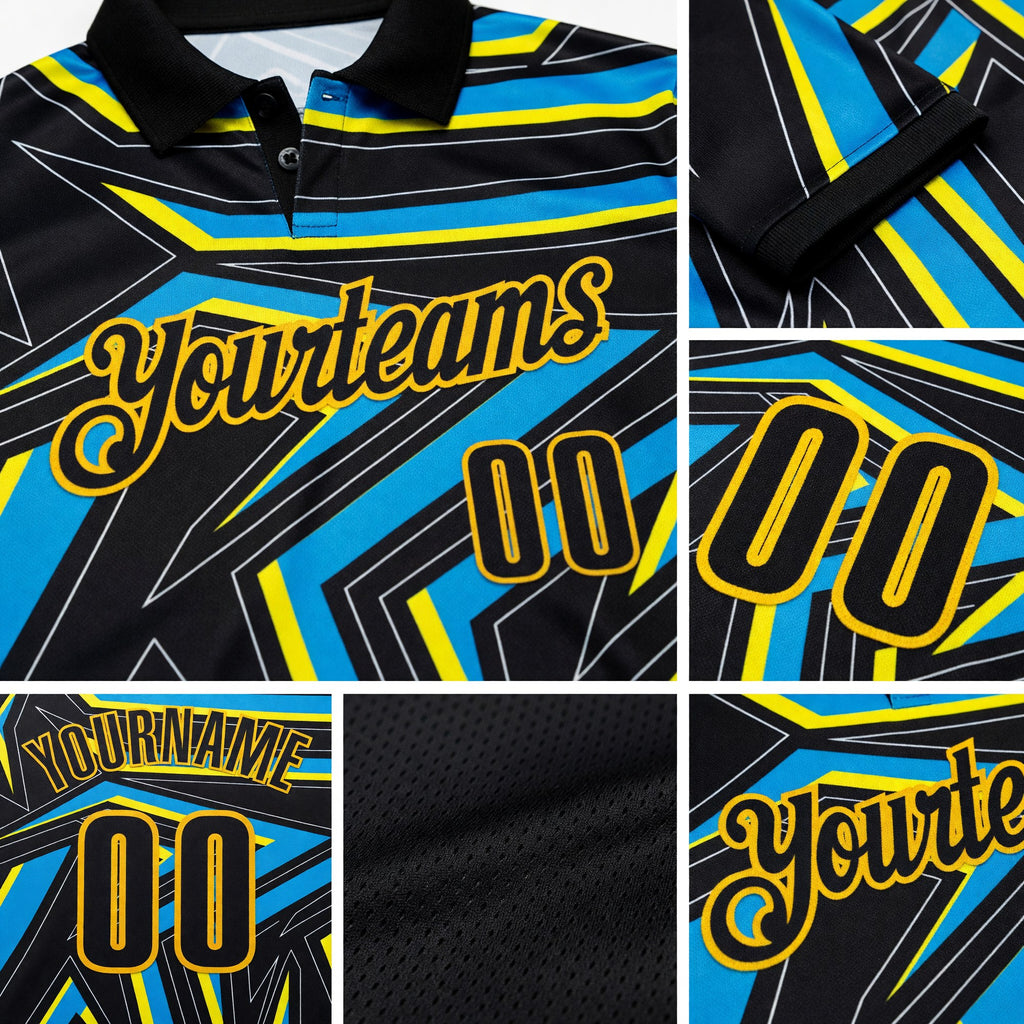 Custom Black Blue-Yellow Esports Performance Polo Shirt detail