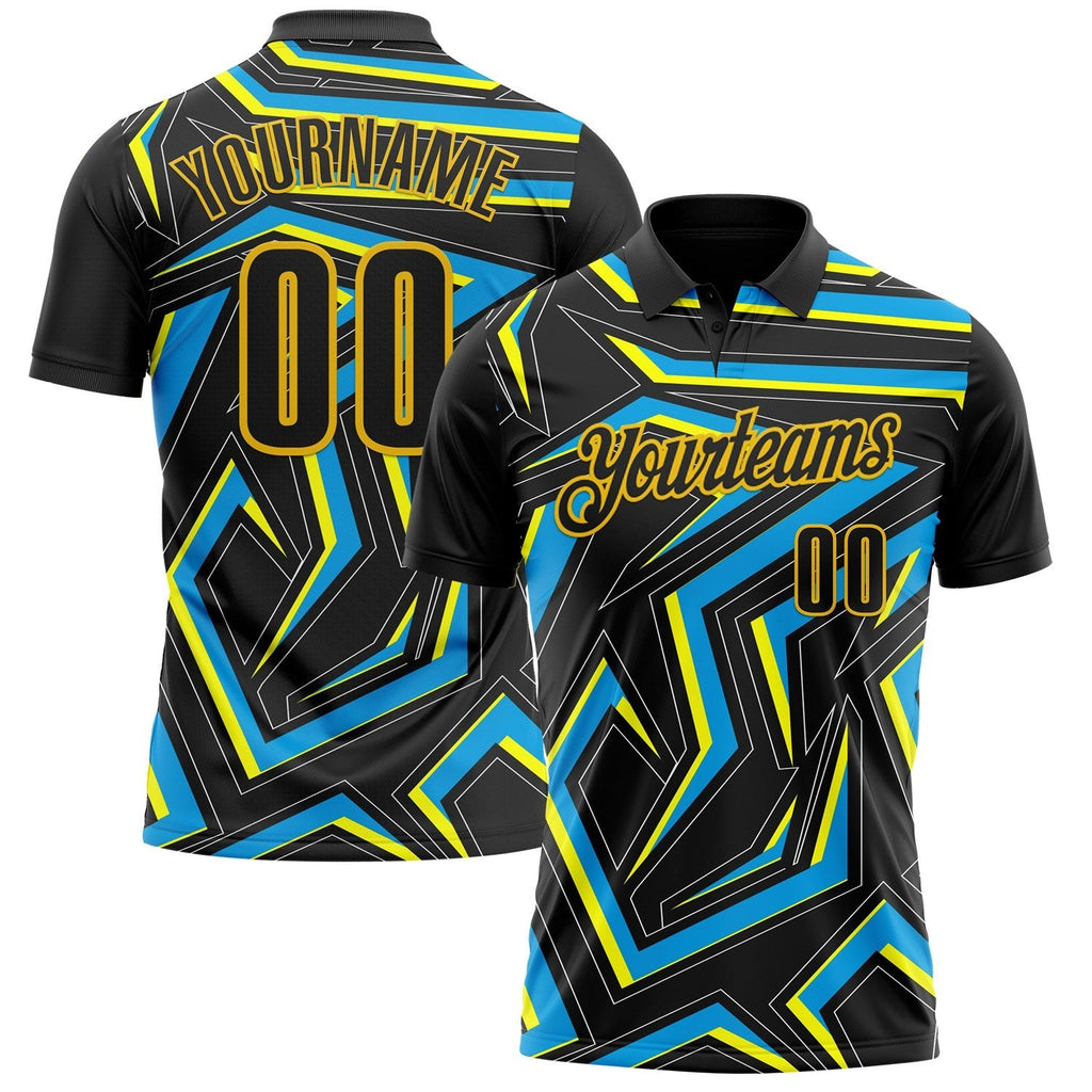 Custom Black Blue-Yellow Esports Performance Polo Shirt photo 1