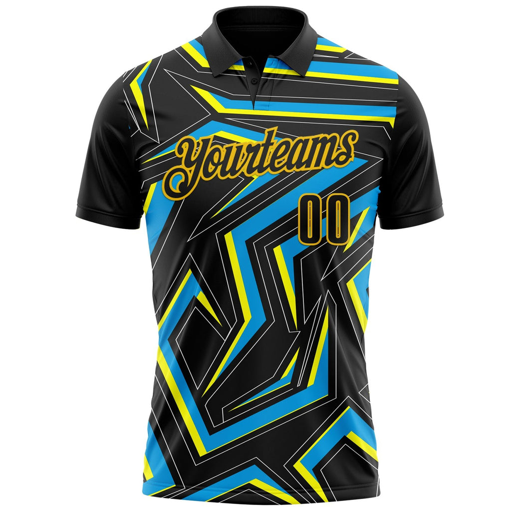 Custom Black Blue-Yellow Esports Performance Polo Shirt photo 2