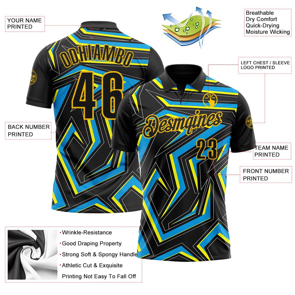 Custom Black Blue-Yellow Esports Performance Polo Shirt photo 3