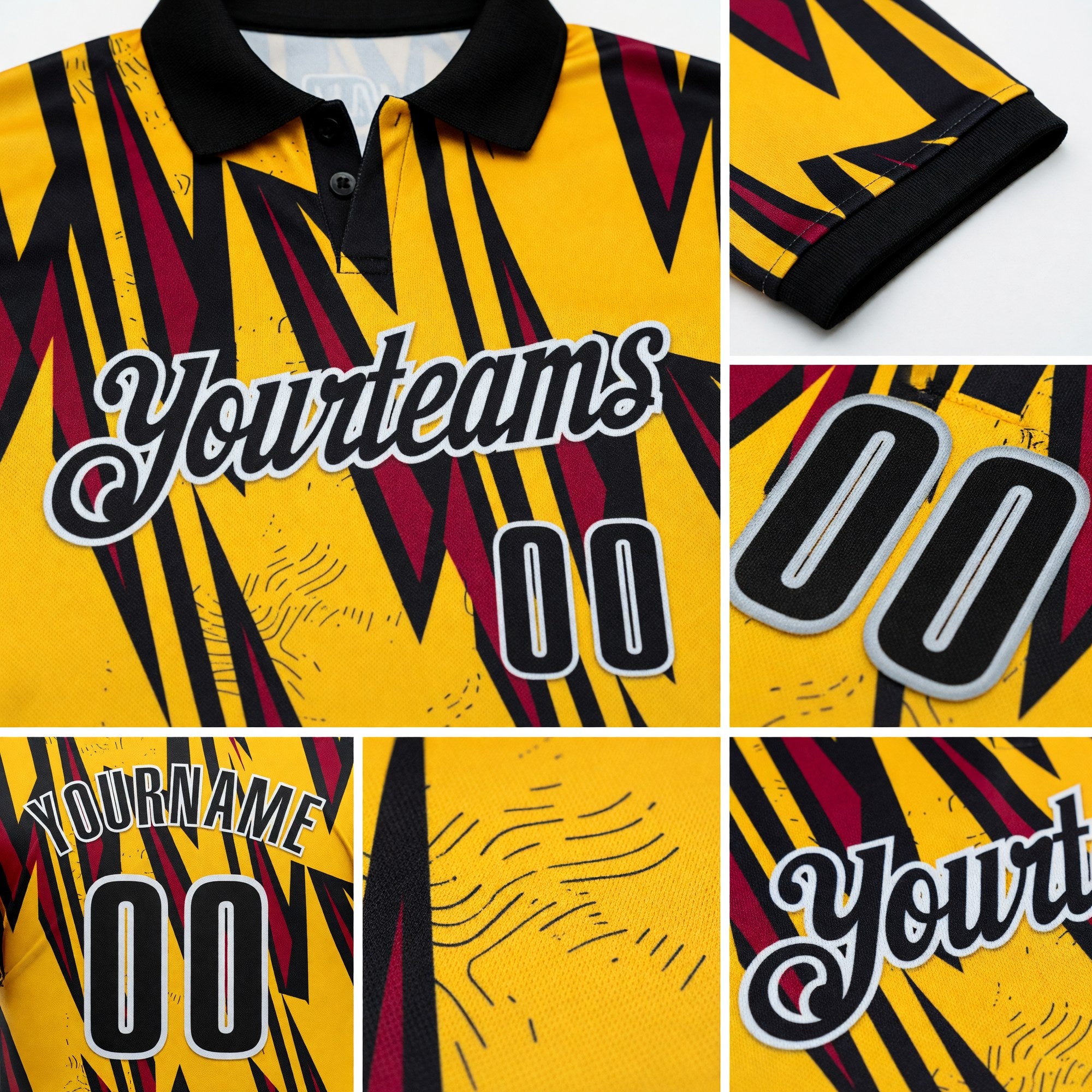 Custom Yellow Black Red-White Esports Performance Polo Shirt detail