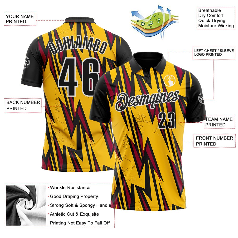 Custom Yellow Black Red-White Esports Performance Polo Shirt photo 3