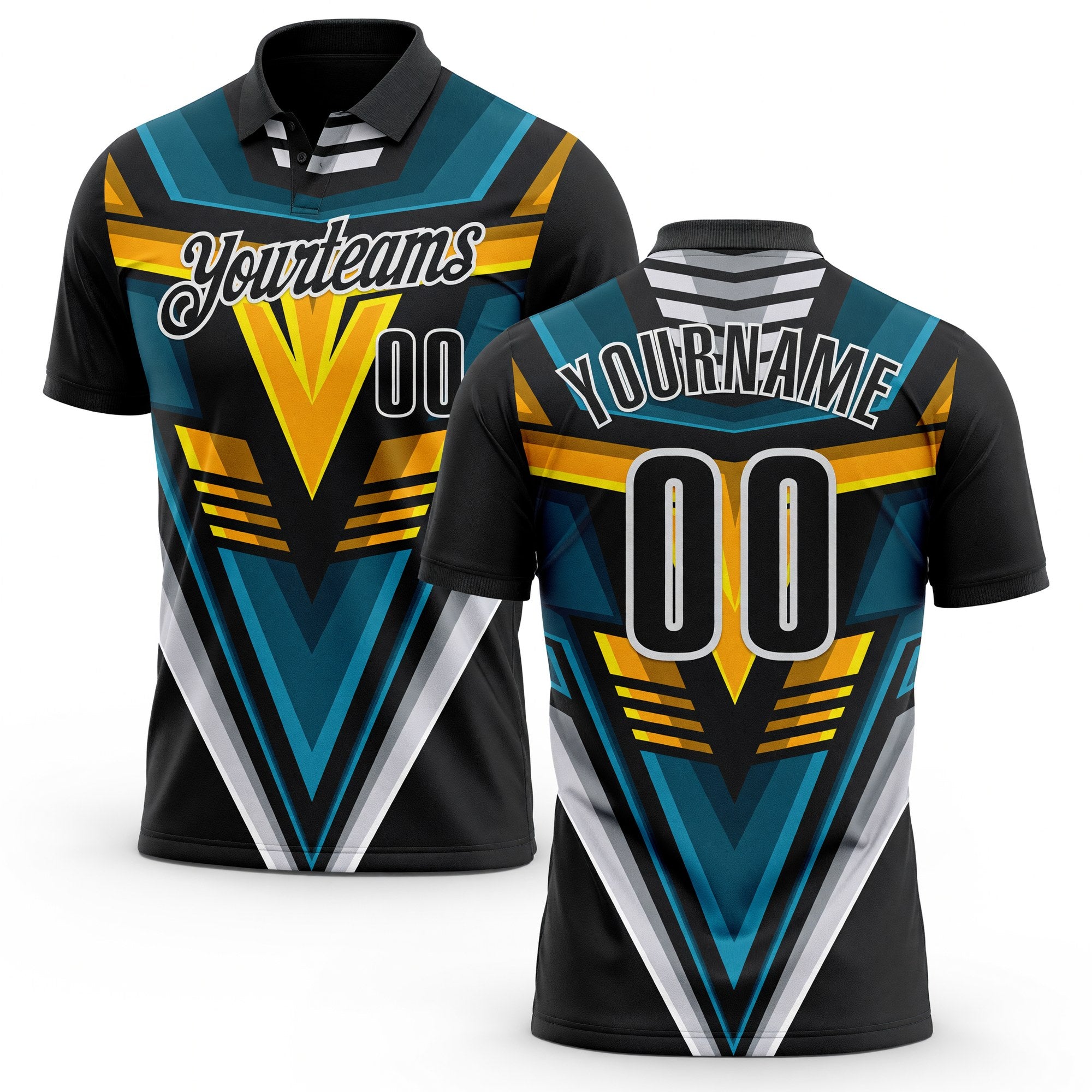 Custom Black Blue Yellow-White Esports Performance Polo Shirt